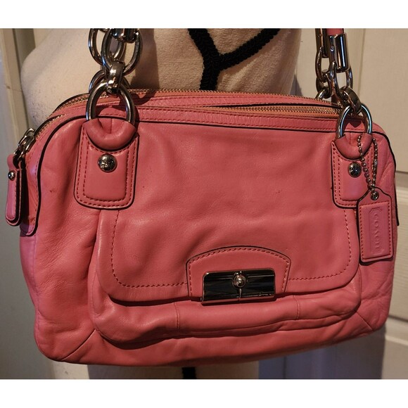 Rare COACH Pink Leather KRISTIN Large Top Zip HOBO ShoulderBag Purse HtF VguC - Picture 3 of 10